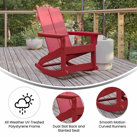 Flash Furniture Red Modern Poly Resin Adirondack Rocking Chair JJ-C14709-RED-GG